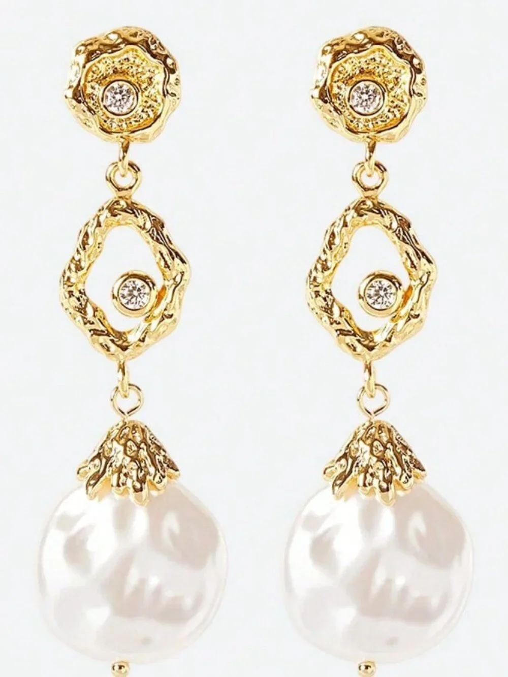Gold Women's Gold Plated Hammered Texture faux pearl Earrings